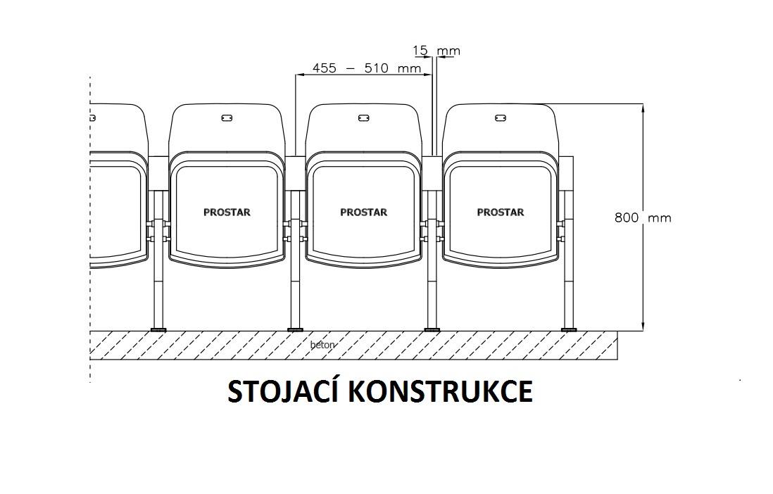 Sedačky na stadiony - Sklopný sedák olimp stojací konstrukce